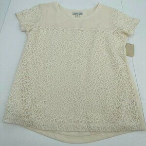 Coldwater Creek Top XS Womens Feminine Lace Tee Short Sleeves Casual Knit Lined